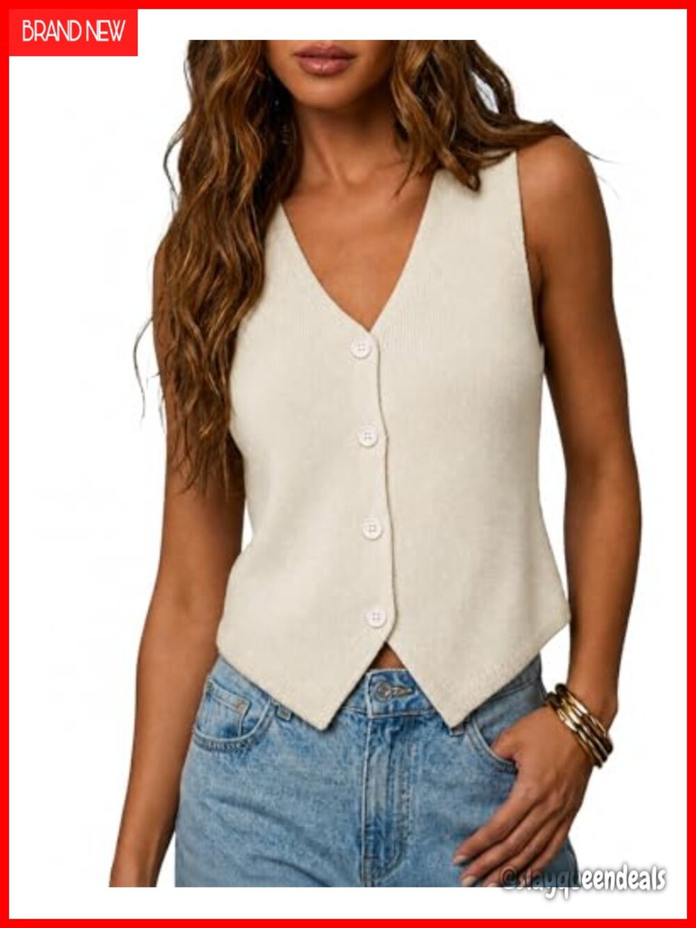 Sleeveless Knit Sweater Vest V Neck Button Down Tank Top